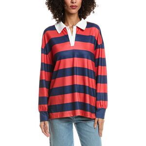 Madison Miles Womens Stripe Polo Shirt, Red